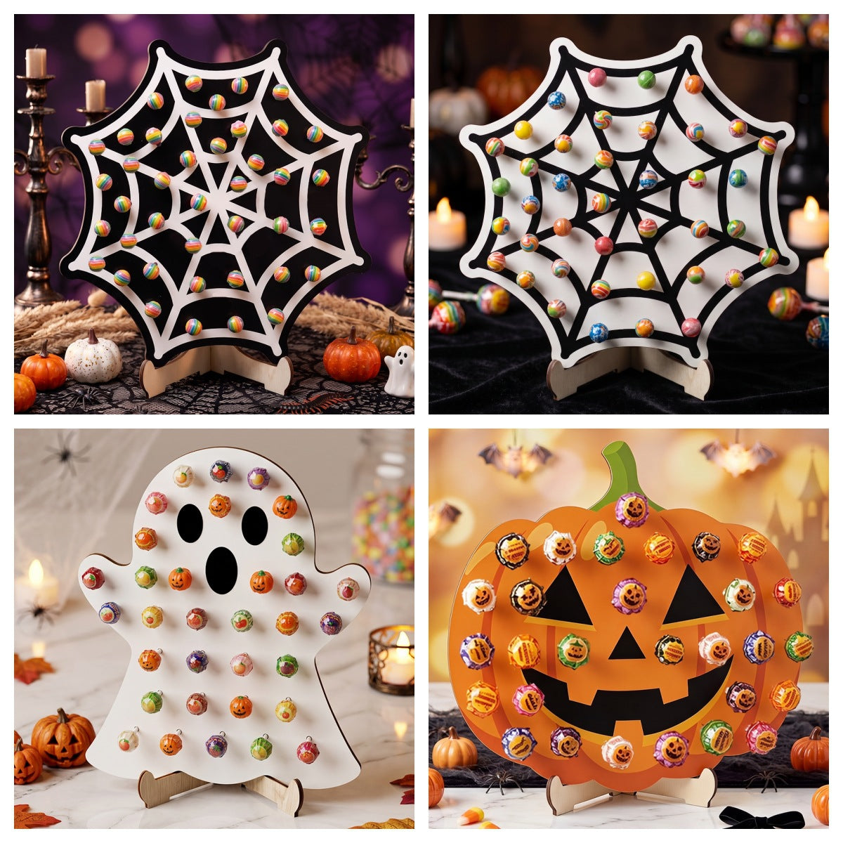 4-Piece Wooden Halloween Lollipop Holder Set