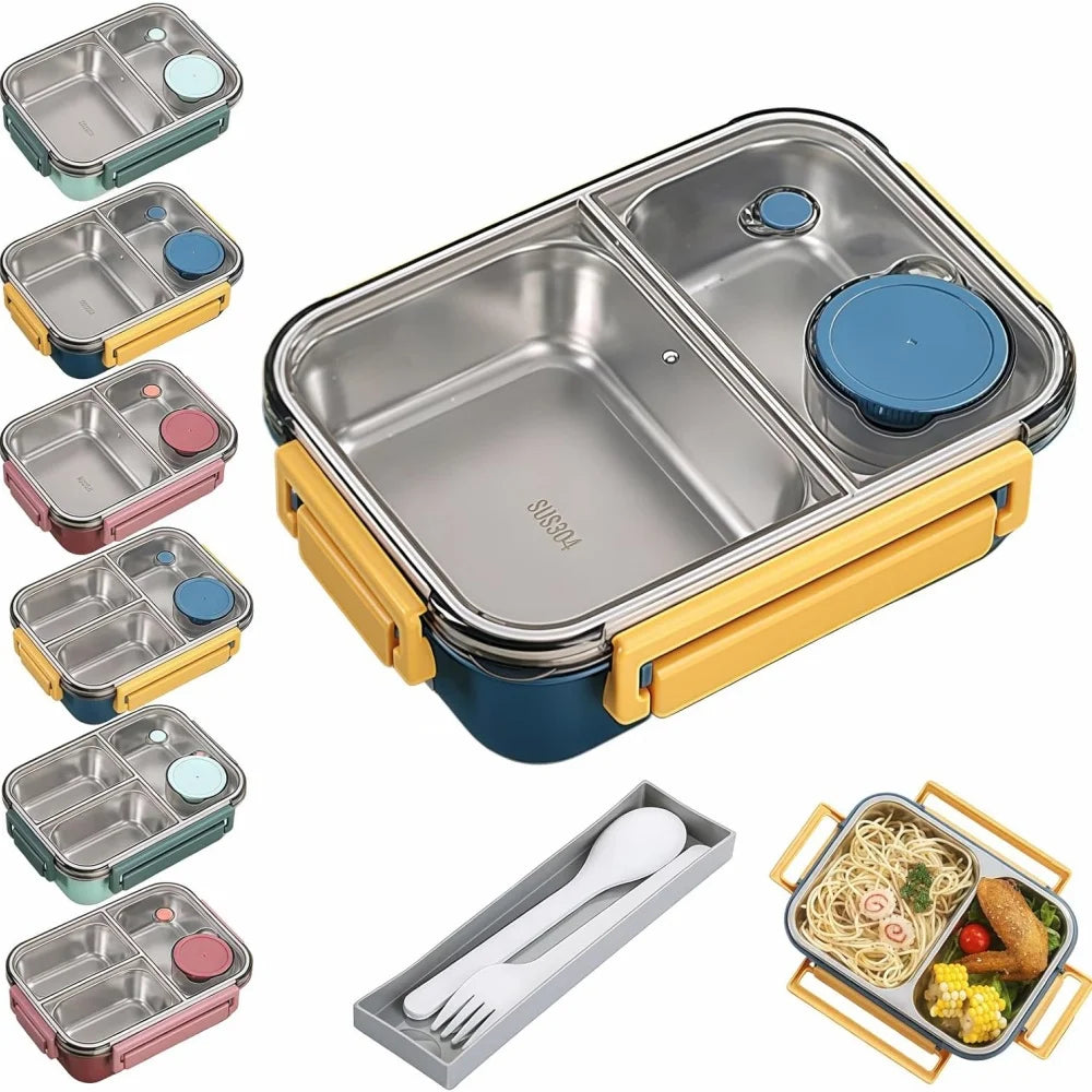 Stainless Steel Lunch Box with Compartments and Soup Bowl