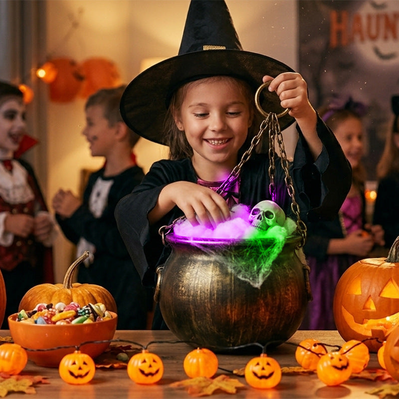 Hanging Witch Cauldron with Color LED Light