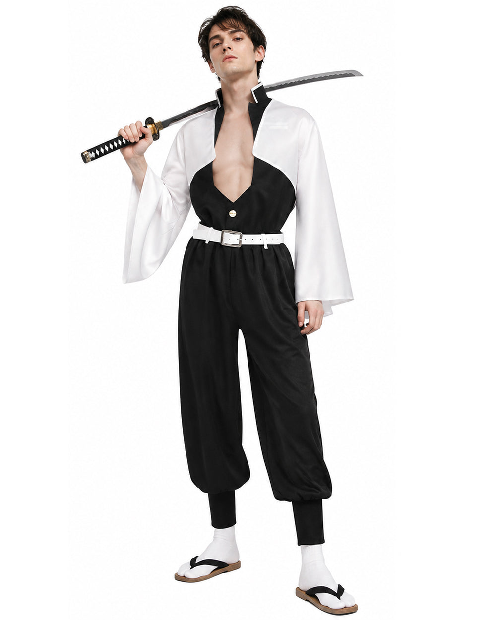 Adult Open-Front Black Uniform Costume with White Belt