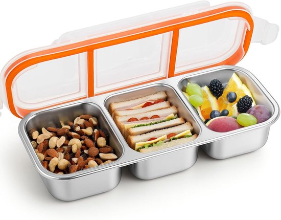 Three-compartment insulated stainless steel lunch box