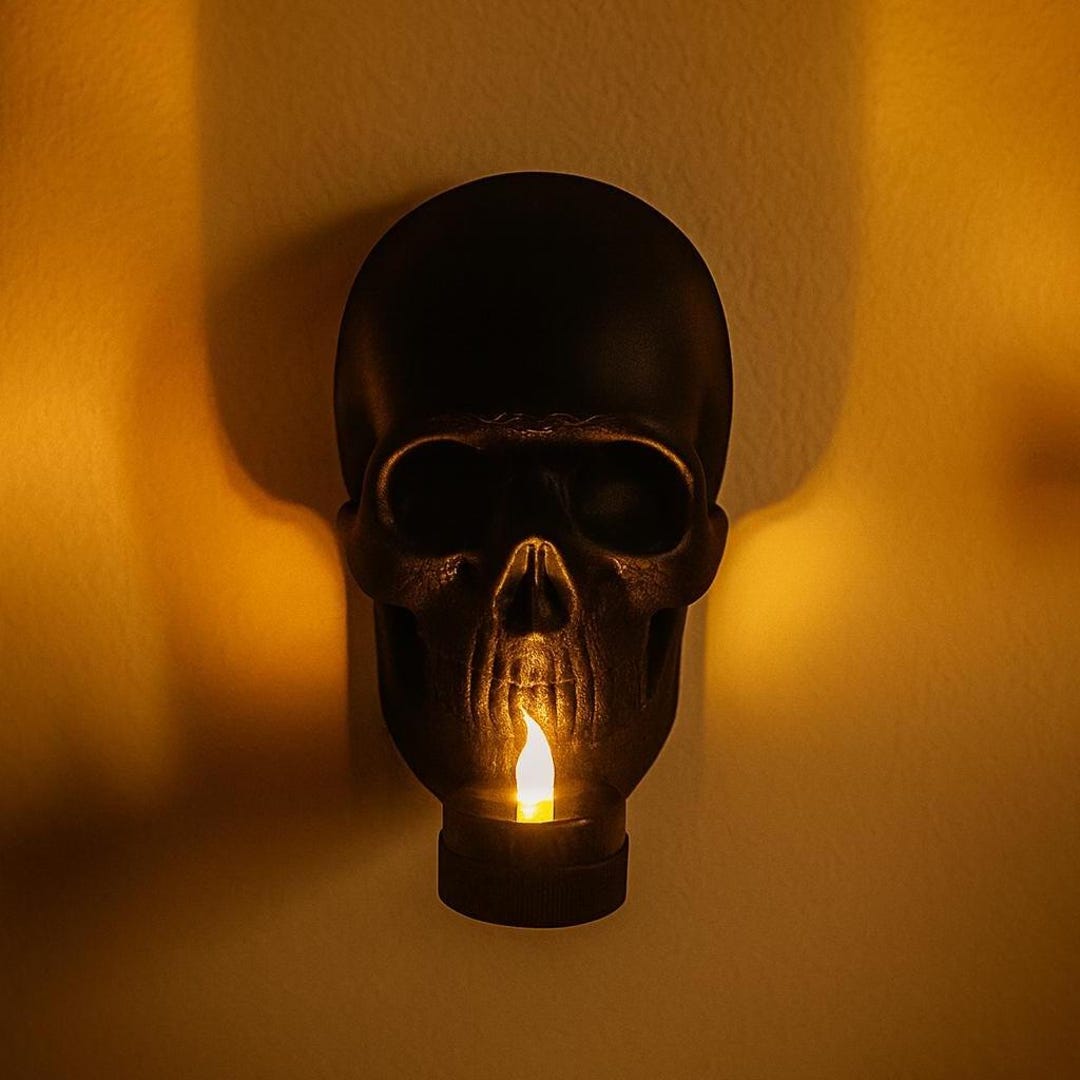 3D Skull Wall Sconce with Flickering LED