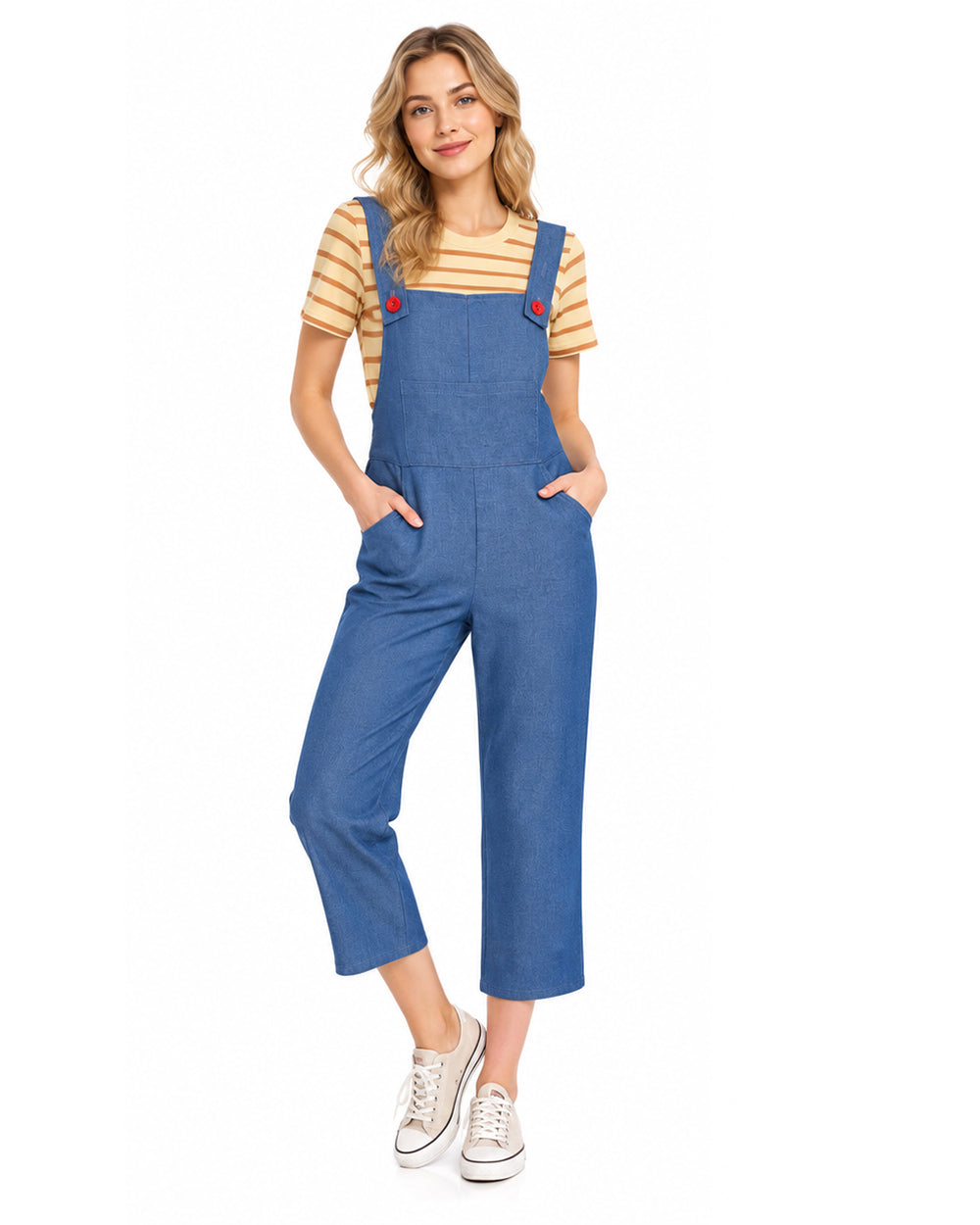 Women's Striped Shirt and Denim Overall Costume