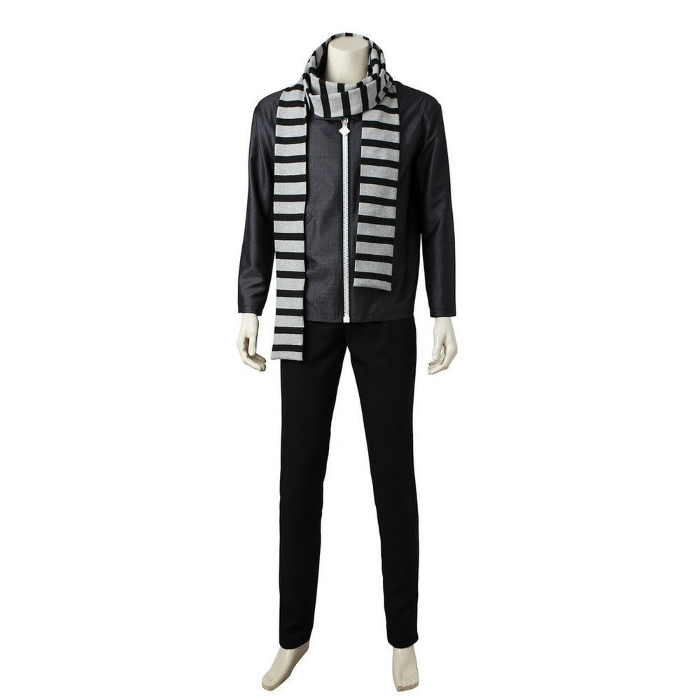 Adult Gray Villain Costume with Striped Scarf