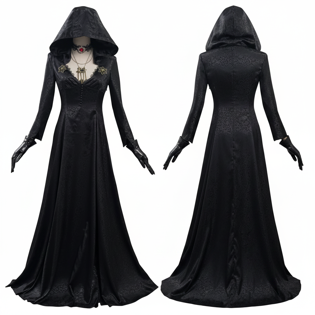 Gothic Vampire Costume with Gown, Coat and Choker
