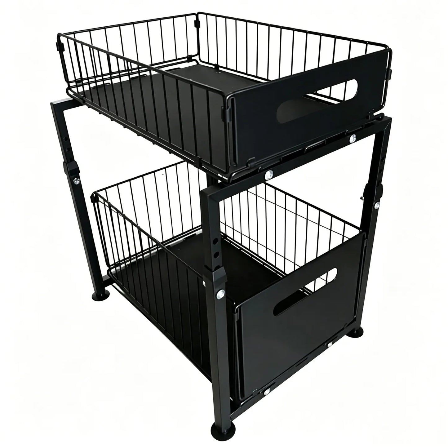 2-Tier Pull-Out Steel Kitchen Cabinet Organizer – Black