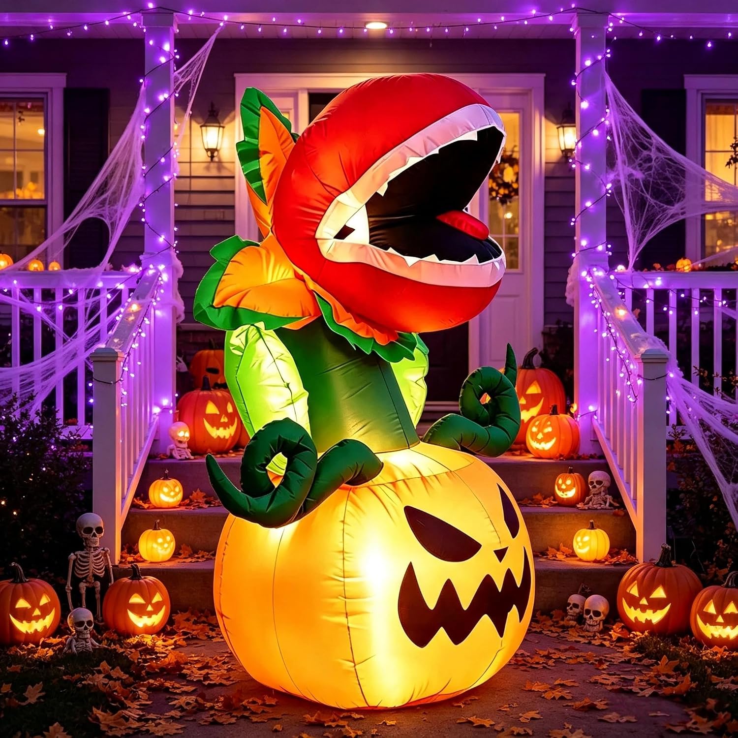 5 ft Carnivorous Plant and Pumpkin Halloween Inflatable with LED Lights