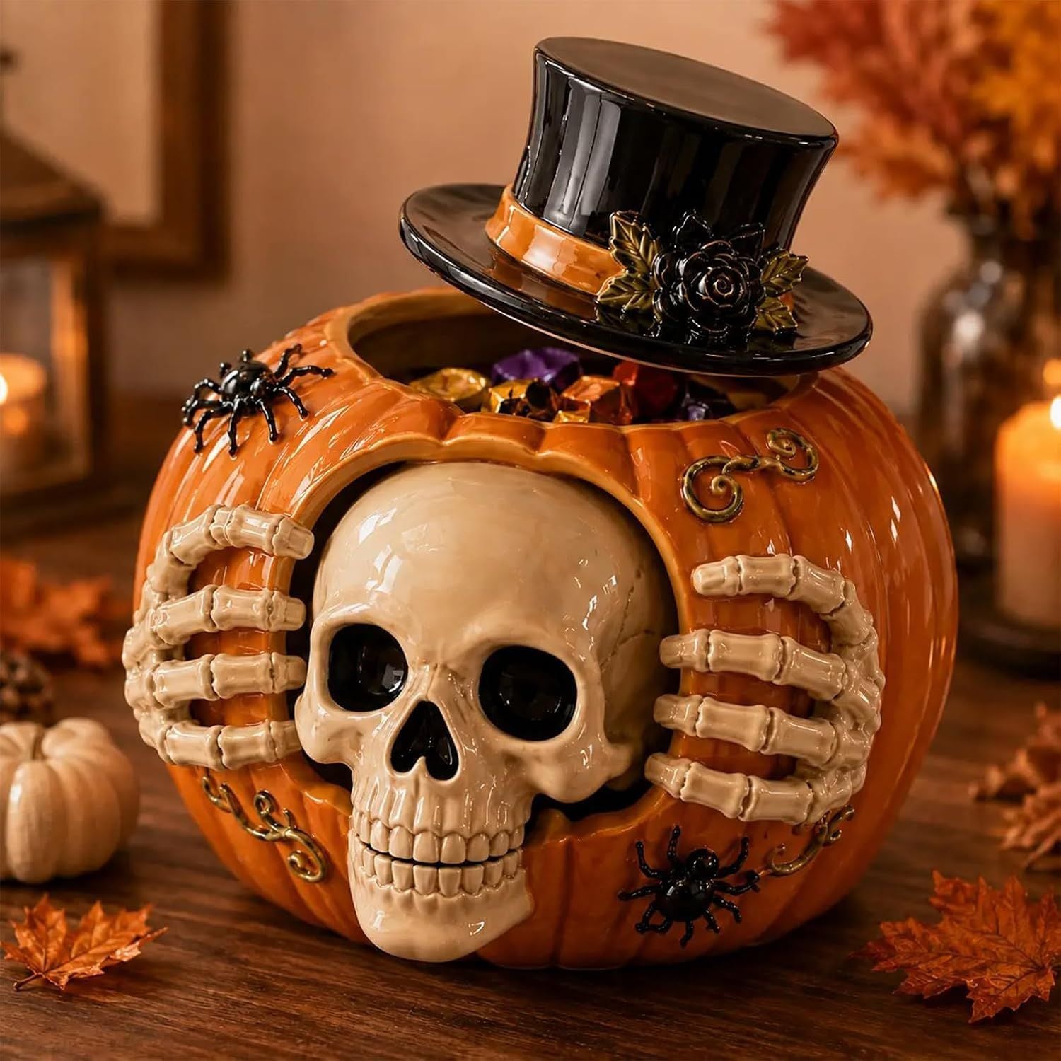 Skull Pumpkin Candy Jar with Removable Lid