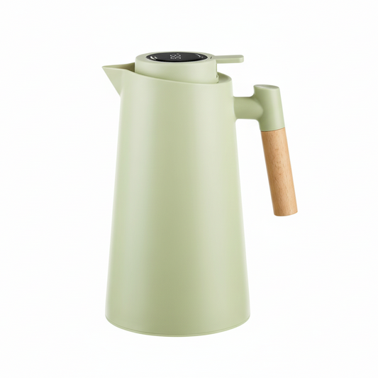 1 L Stainless Steel Thermos Jug with Temperature Display and Wood-Style Handle