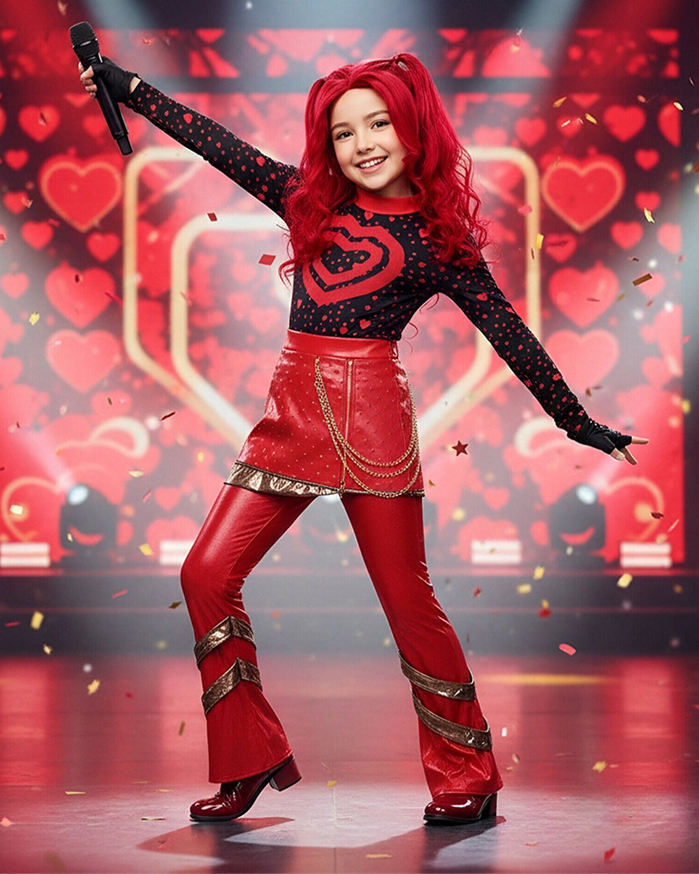 Red Princess Costume Set with Shirt, Skirt, Gloves and Accessories