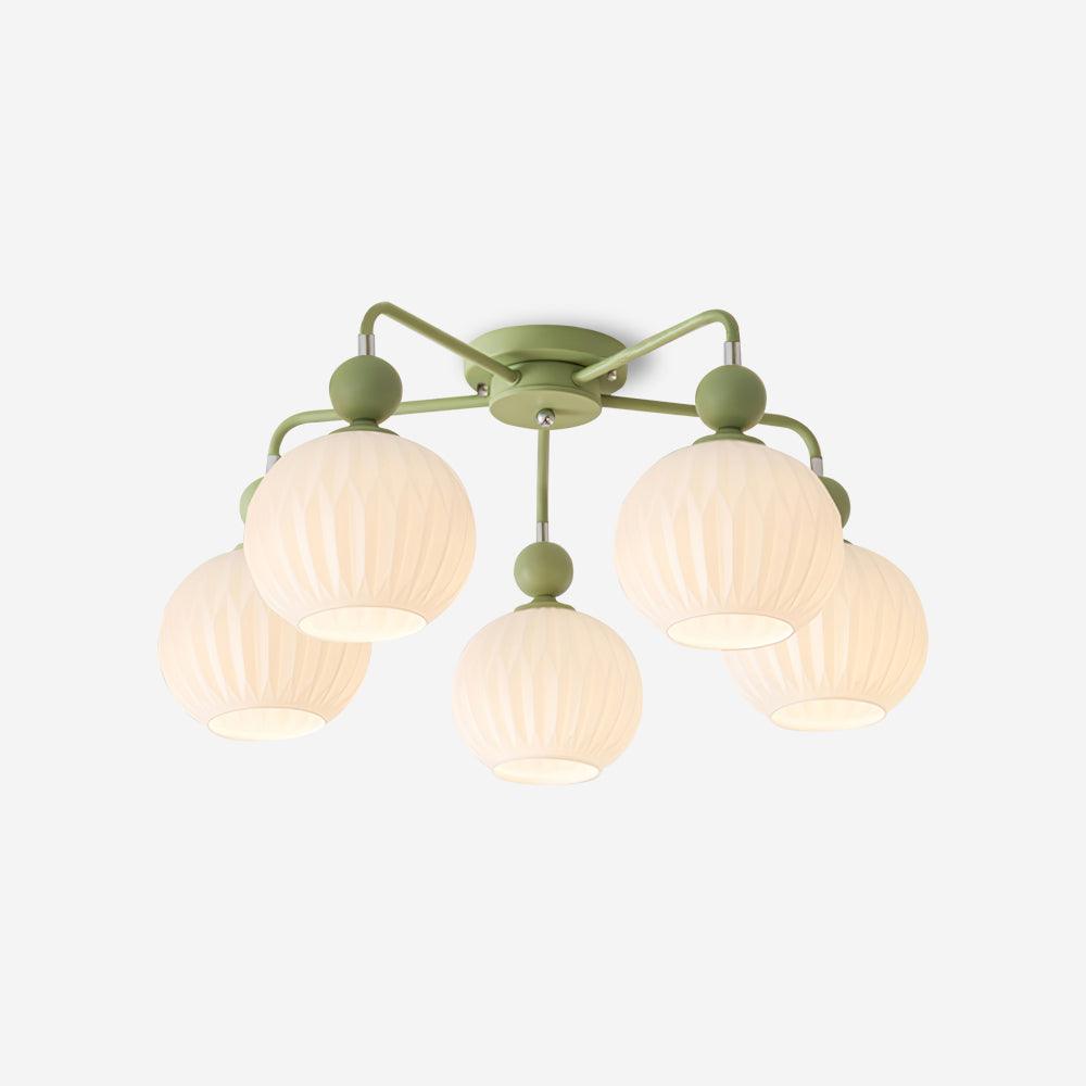 Green Multi-Light Glass Pumpkin Pendant Fixture