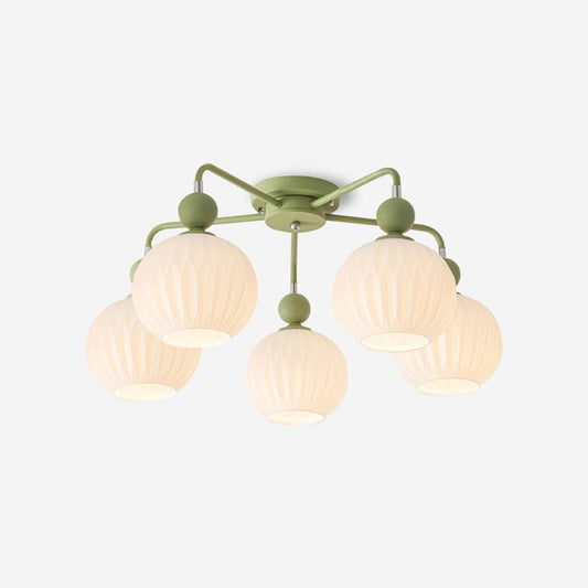 Green Multi-Light Glass Pumpkin Pendant Fixture