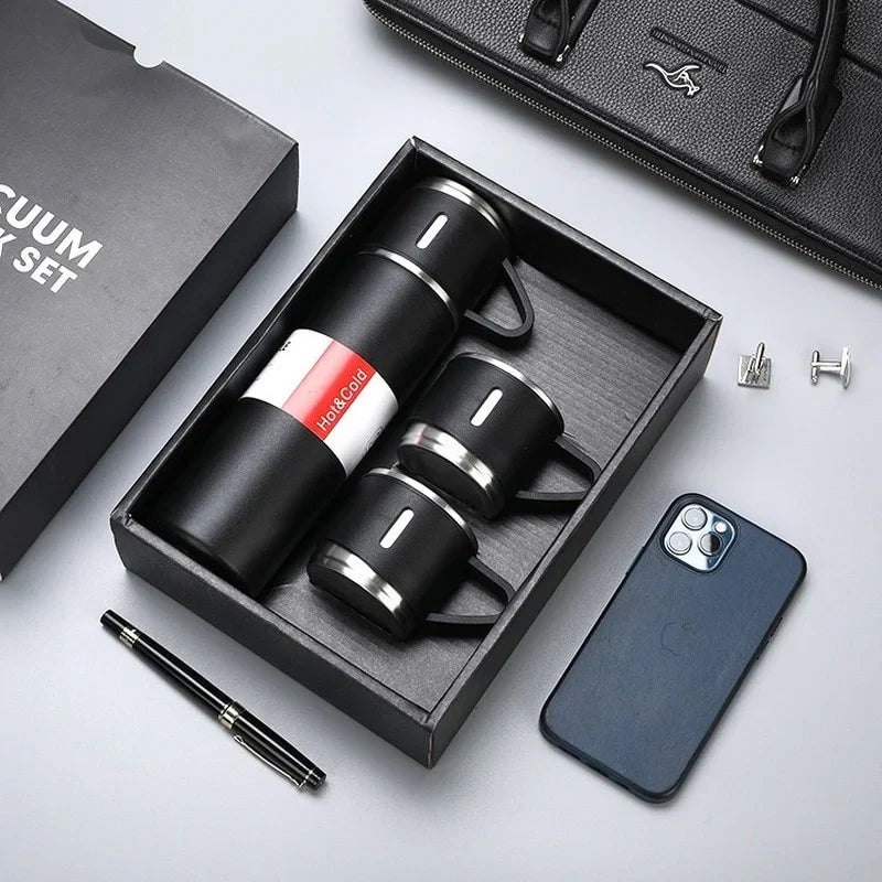 500 ml Stainless Steel Vacuum Flask Gift Set with 3 Cups