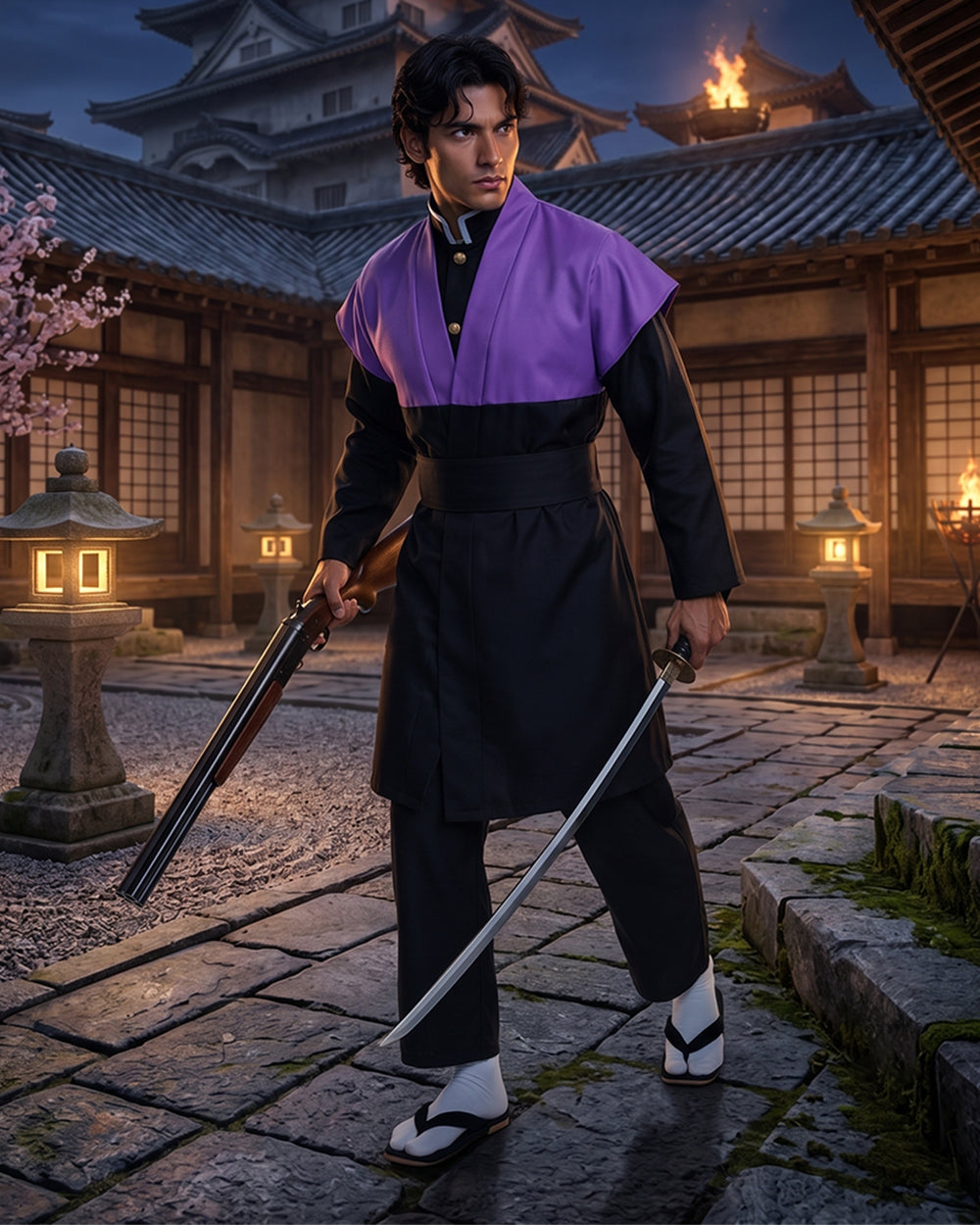 Men's Purple Vest and Black Uniform Costume Set
