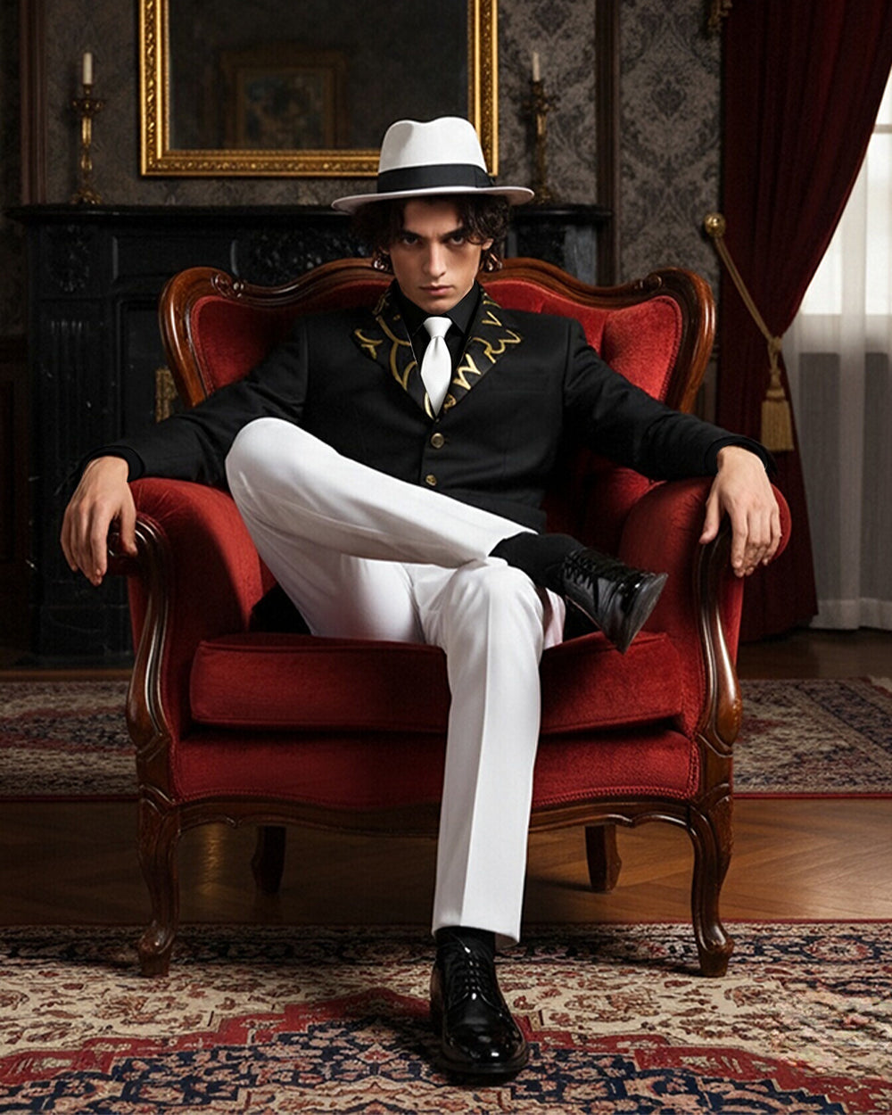 Men's Black Villain Costume Set with Hat
