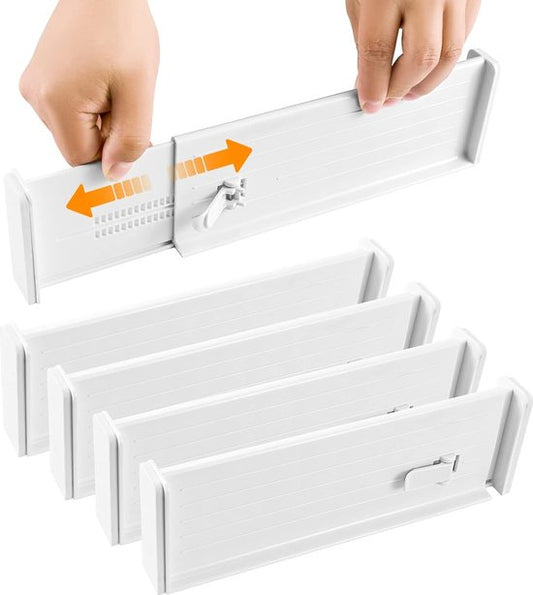 White adjustable plastic drawer dividers for organizing household drawers