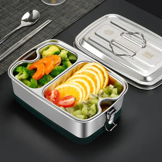 Insulated stainless steel bento lunch box with divided compartments