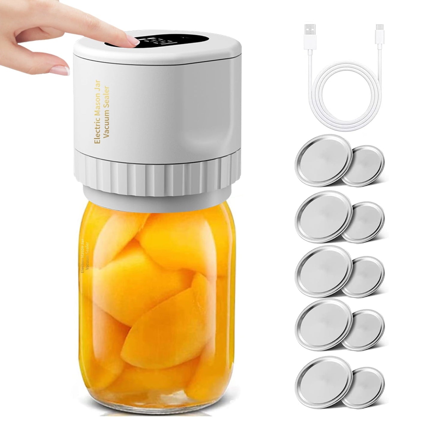 USB-rechargeable electric mason jar vacuum sealer