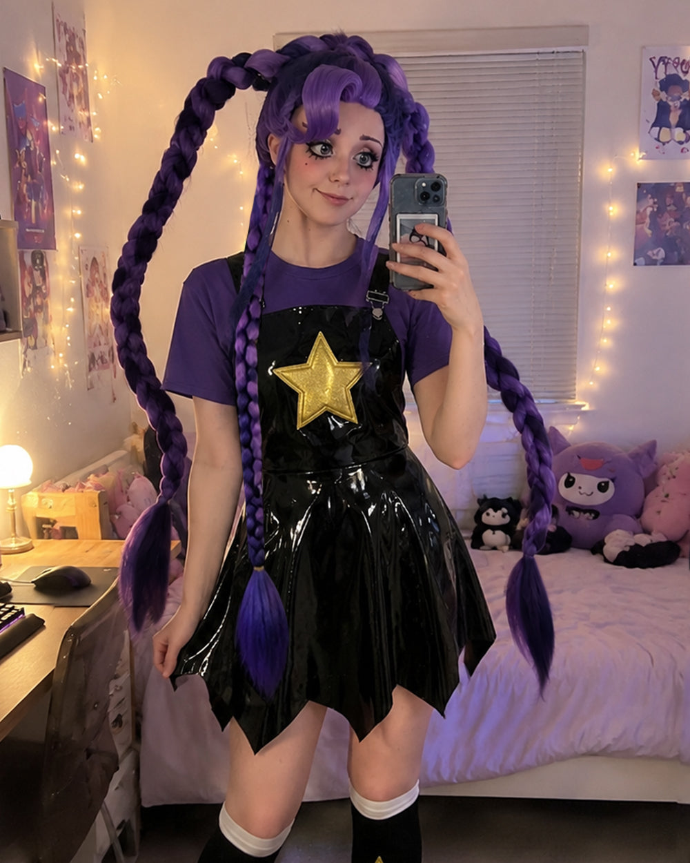 Adult Purple Horror Doll Costume Set with Wig