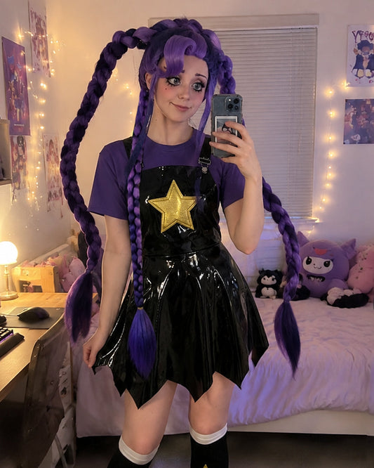 Adult Purple Horror Doll Costume Set with Wig