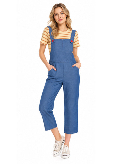Women's Striped Shirt and Denim Overall Costume