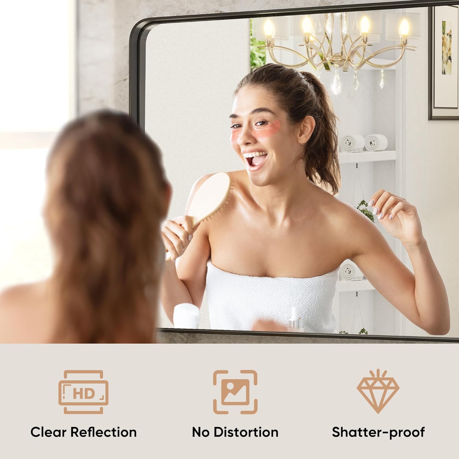 DUMOS Black Metal Framed Vanity Rounded Rectangle Bathroom Mirrors for Over Sink Wall, 36x24 Inch Large Matte Mirror, Modern Decorative for Restroom, Farmhouse, Horizontally or Vertically Hanging - Image 2