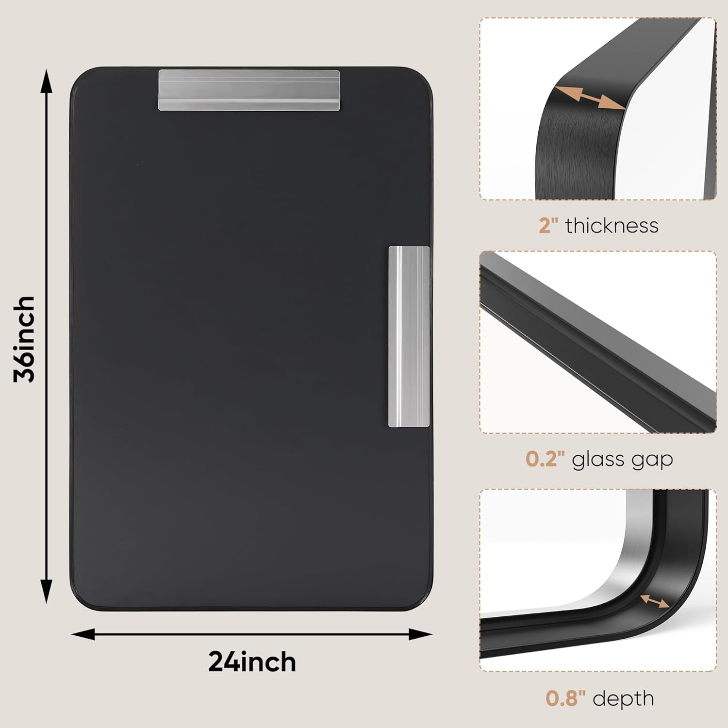 DUMOS Black Metal Framed Vanity Rounded Rectangle Bathroom Mirrors for Over Sink Wall, 36x24 Inch Large Matte Mirror, Modern Decorative for Restroom, Farmhouse, Horizontally or Vertically Hanging - Image 7