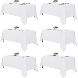 Fitable White Tablecloths for Rectangle Tables, 6 Pack - 70 x 120 Inches - Reusable and Washable Table Clothes for 6-8 Ft Tables, Polyester Fabric Table Covers for Wedding, Party, Banquet