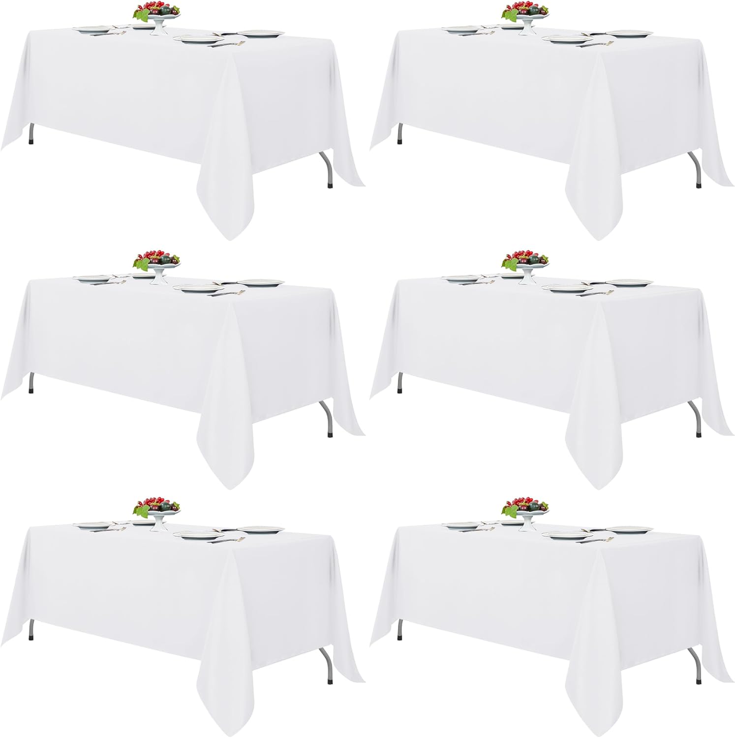 Fitable White Tablecloths for Rectangle Tables, 6 Pack - 70 x 120 Inches - Reusable and Washable Table Clothes for 6-8 Ft Tables, Polyester Fabric Table Covers for Wedding, Party, Banquet