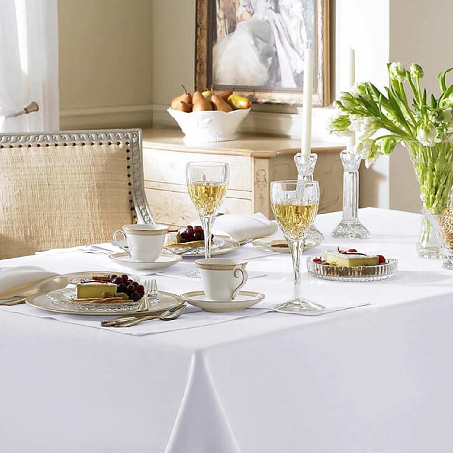 Fitable White Tablecloths for Rectangle Tables, 6 Pack - 70 x 120 Inches - Reusable and Washable Table Clothes for 6-8 Ft Tables, Polyester Fabric Table Covers for Wedding, Party, Banquet - Image 2