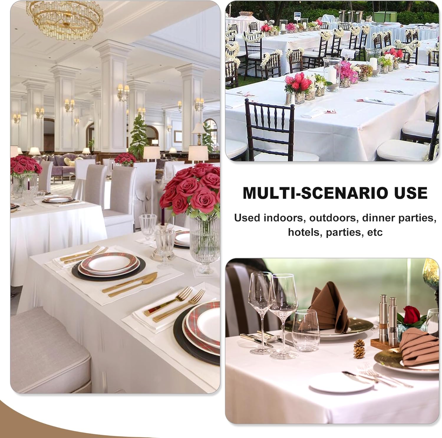 Fitable White Tablecloths for Rectangle Tables, 6 Pack - 70 x 120 Inches - Reusable and Washable Table Clothes for 6-8 Ft Tables, Polyester Fabric Table Covers for Wedding, Party, Banquet - Image 6