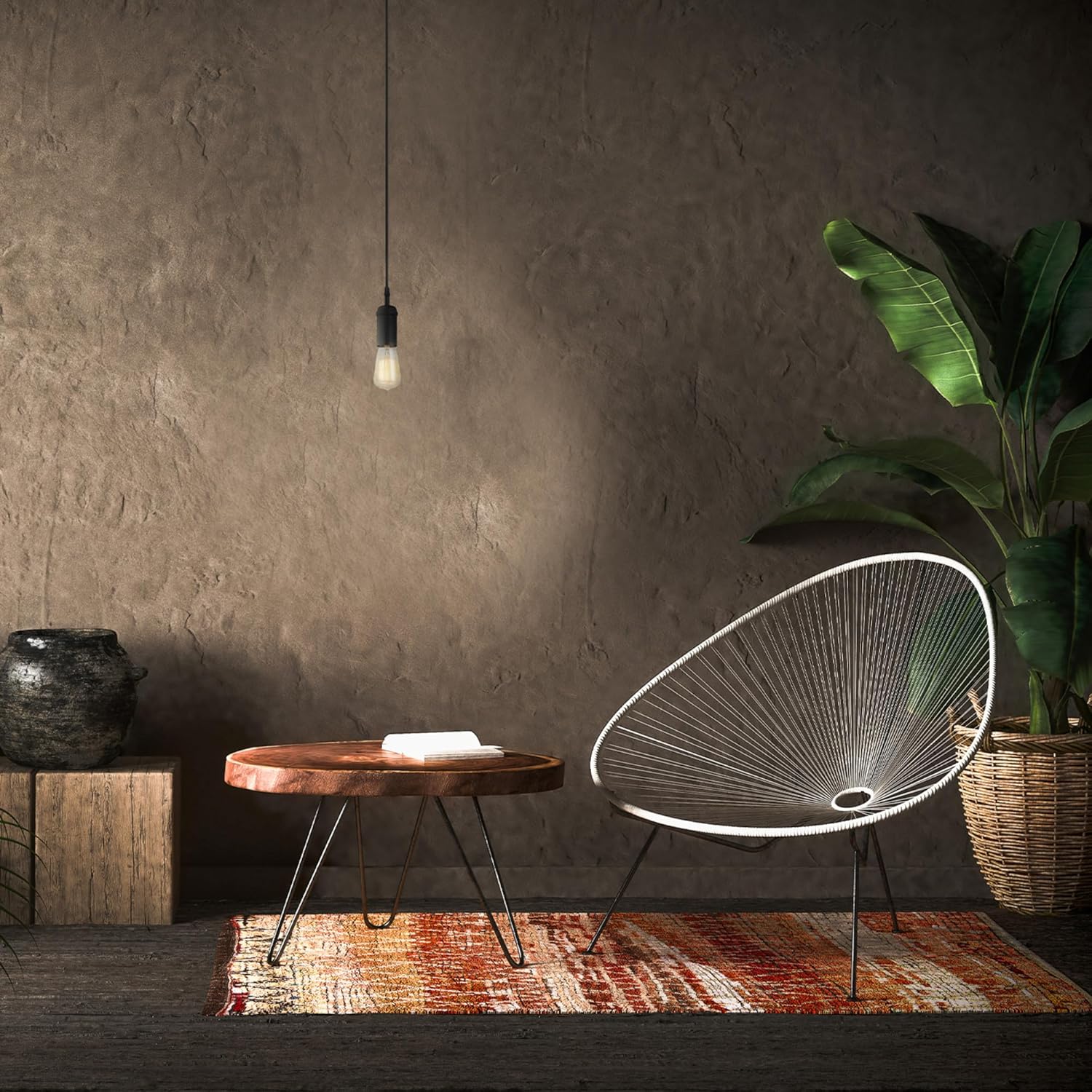 Globe Electric 64906 1-Light Pendant, Matte Black, Black Woven Fabric Cord, E26 Base Socket, Kitchen Island, Café, Decorative, Ceiling Hanging Light Fixture, Modern, Vintage, Bulb Not Included - Image 3