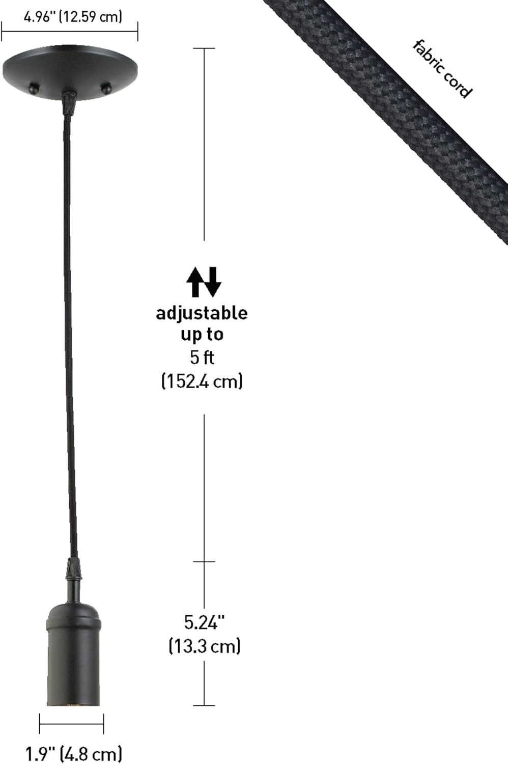 Globe Electric 64906 1-Light Pendant, Matte Black, Black Woven Fabric Cord, E26 Base Socket, Kitchen Island, Café, Decorative, Ceiling Hanging Light Fixture, Modern, Vintage, Bulb Not Included - Image 9