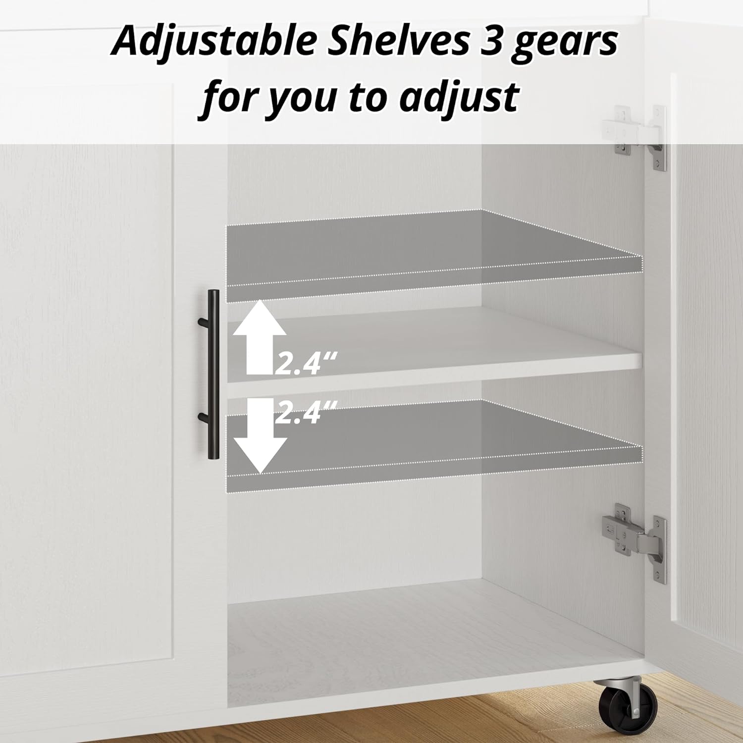 IRONCK Rolling Kitchen Island Table on Wheels with Drop Leaf, Storage Cabinet, Drawer, Spice Rack, Towel Rack, Kitchen Cart, White - Image 4