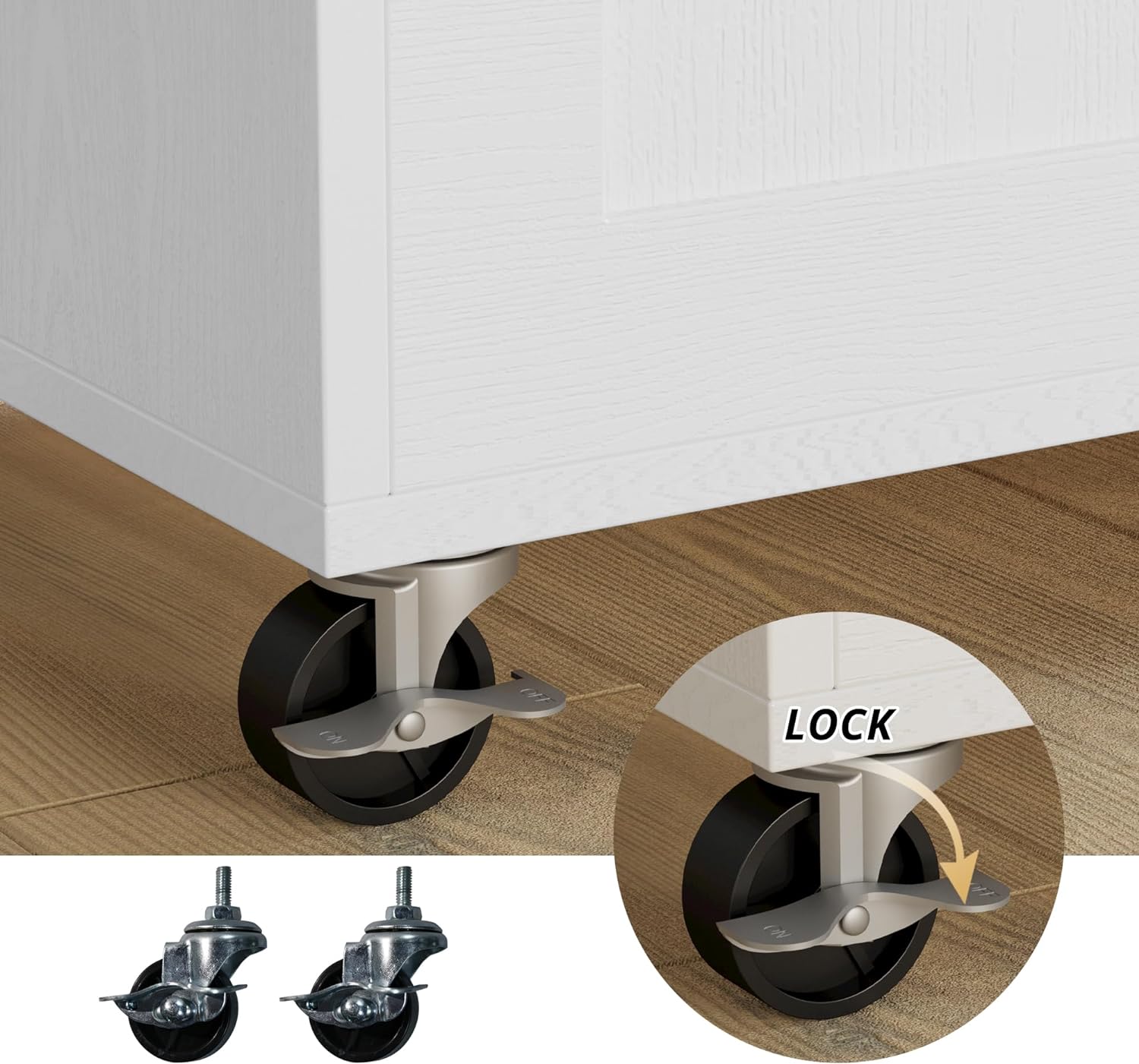 IRONCK Rolling Kitchen Island Table on Wheels with Drop Leaf, Storage Cabinet, Drawer, Spice Rack, Towel Rack, Kitchen Cart, White - Image 6