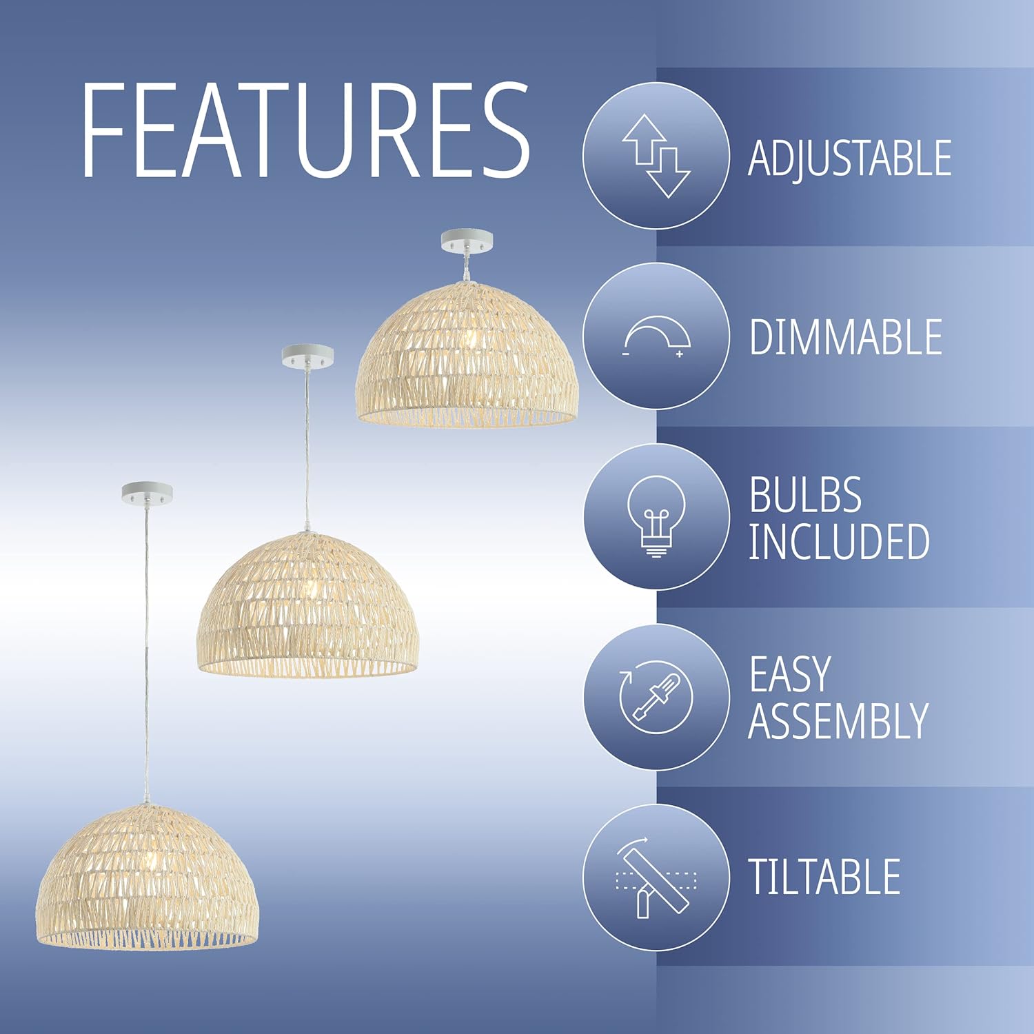 JONATHAN Y JYL6504A Campana 20" 1-Light Bohemian Modern Woven Rattan/Iron LED Pendant Farmhouse Coastal Adjustable Dining Room Living Room Kitchen Island Foyer Bedroom Hallway, Cream - Image 5