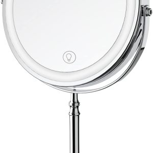 Lighted Makeup Mirror, 8" Rechargeable Double Sided Magnifying Mirror with 3 Colors, 1x/10x 360° Rotation Touch Screen Vanity Mirror, Brightness Adjustable Magnification Cosmetic Light up Mirror