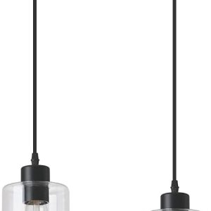 Modern Black Farmhouse Clear Glass Cylinder Pendant Light Fixture,Island Lights for Kitchen,Mini Pendant Lighting for Kitchen Island Decor - 4.75 Inch Shade, 2-58 Inch Cord (Black 2 Pack)