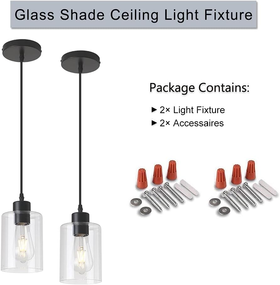 Modern Black Farmhouse Clear Glass Cylinder Pendant Light Fixture,Island Lights for Kitchen,Mini Pendant Lighting for Kitchen Island Decor - 4.75 Inch Shade, 2-58 Inch Cord (Black 2 Pack) - Image 3