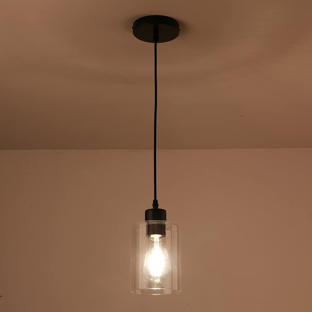 Modern Black Farmhouse Clear Glass Cylinder Pendant Light Fixture,Island Lights for Kitchen,Mini Pendant Lighting for Kitchen Island Decor - 4.75 Inch Shade, 2-58 Inch Cord (Black 2 Pack) - Image 4