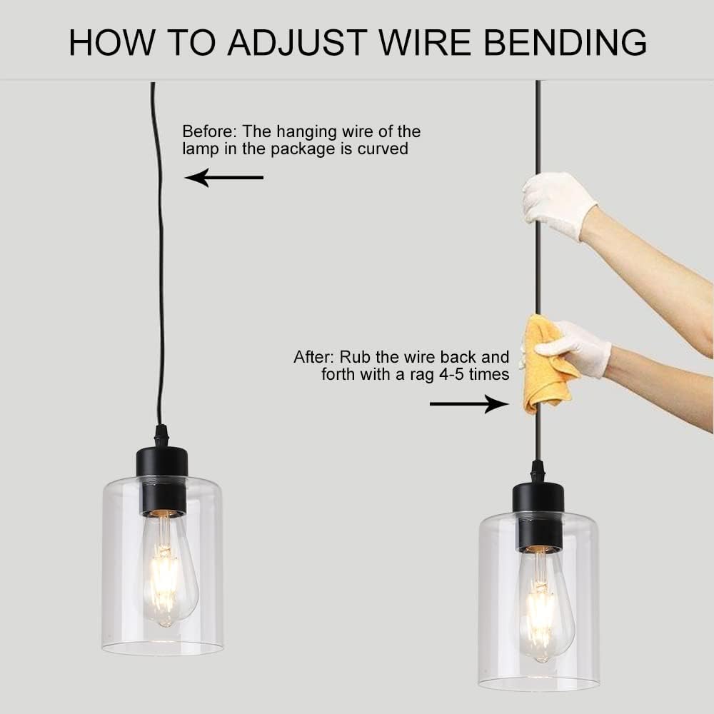 Modern Black Farmhouse Clear Glass Cylinder Pendant Light Fixture,Island Lights for Kitchen,Mini Pendant Lighting for Kitchen Island Decor - 4.75 Inch Shade, 2-58 Inch Cord (Black 2 Pack) - Image 7