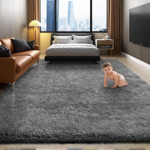 Ophanie Area Rugs for Bedroom Living Room, Grey Fluffy Fuzzy Shag Shaggy Carpet Soft Plush Furry Bedside Rug, Indoor Floor 4x6 Rug for Kids Girls Boys Home Decor Aesthetic, Dorm Nursery Gray