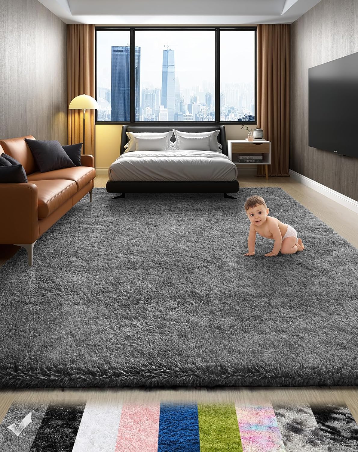 Ophanie Area Rugs for Bedroom Living Room, Grey Fluffy Fuzzy Shag Shaggy Carpet Soft Plush Furry Bedside Rug, Indoor Floor 4x6 Rug for Kids Girls Boys Home Decor Aesthetic, Dorm Nursery Gray