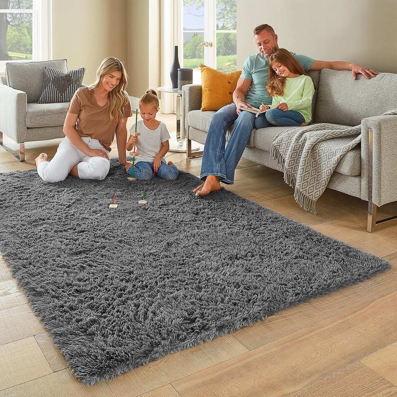 Ophanie Area Rugs for Bedroom Living Room, Grey Fluffy Fuzzy Shag Shaggy Carpet Soft Plush Furry Bedside Rug, Indoor Floor 4x6 Rug for Kids Girls Boys Home Decor Aesthetic, Dorm Nursery Gray - Image 3