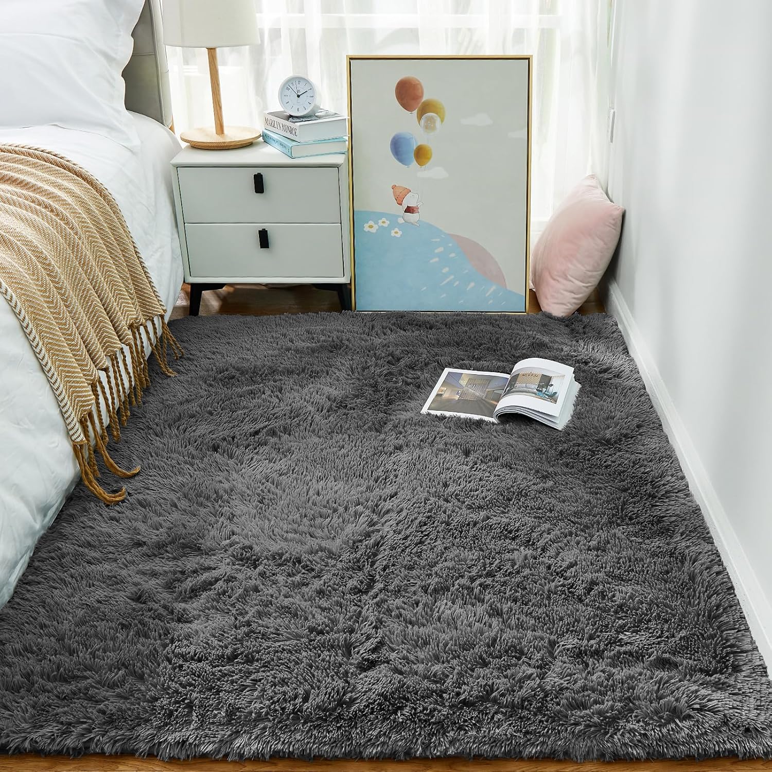 Ophanie Area Rugs for Bedroom Living Room, Grey Fluffy Fuzzy Shag Shaggy Carpet Soft Plush Furry Bedside Rug, Indoor Floor 4x6 Rug for Kids Girls Boys Home Decor Aesthetic, Dorm Nursery Gray - Image 5