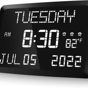 Raynic Digital Clock, 11.5" Large Display Digital Wall Clock,Adjustable Brightness Calendar Clock with Day and Date, Indoor Temperature, Snooze,12/24H, DST for Home, Office, Elderly