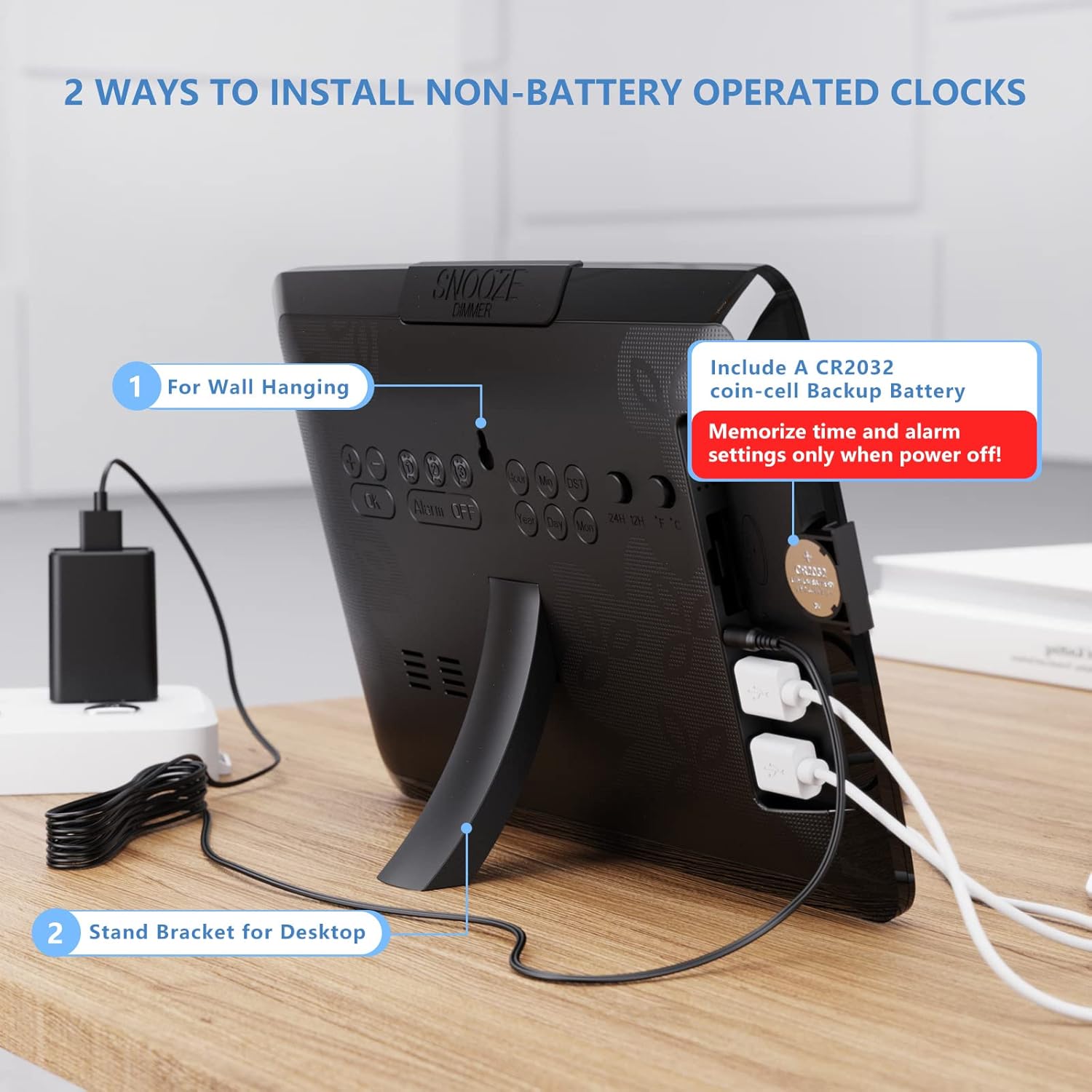 Raynic Digital Clock, 11.5" Large Display Digital Wall Clock,Adjustable Brightness Calendar Clock with Day and Date, Indoor Temperature, Snooze,12/24H, DST for Home, Office, Elderly - Image 5