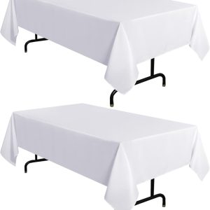 sancua 2 Pack White Tablecloth 60 x 102 Inch, Rectangle 6 Feet Table Cloth - Stain and Wrinkle Resistant Washable Polyester Table Cover for Dining Table, Buffet Parties and Camping