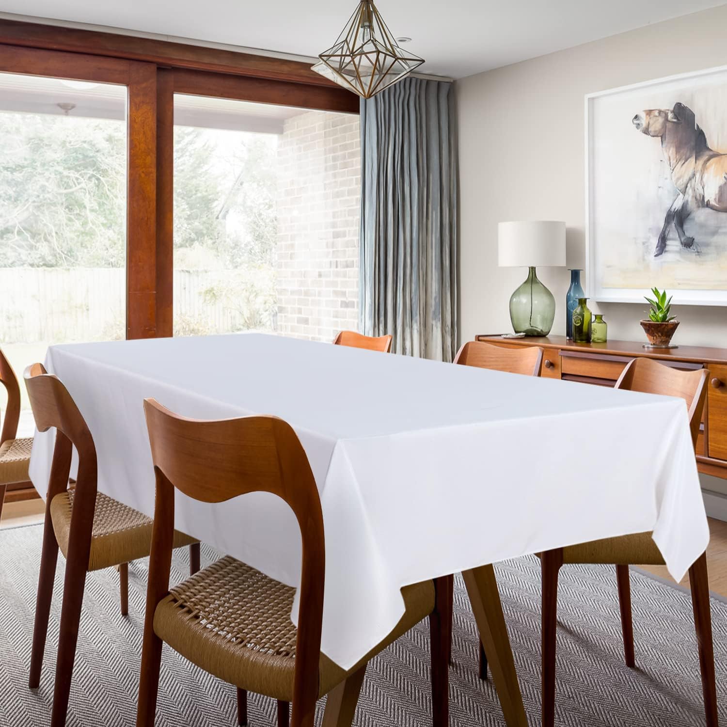 sancua 2 Pack White Tablecloth 60 x 102 Inch, Rectangle 6 Feet Table Cloth - Stain and Wrinkle Resistant Washable Polyester Table Cover for Dining Table, Buffet Parties and Camping - Image 3