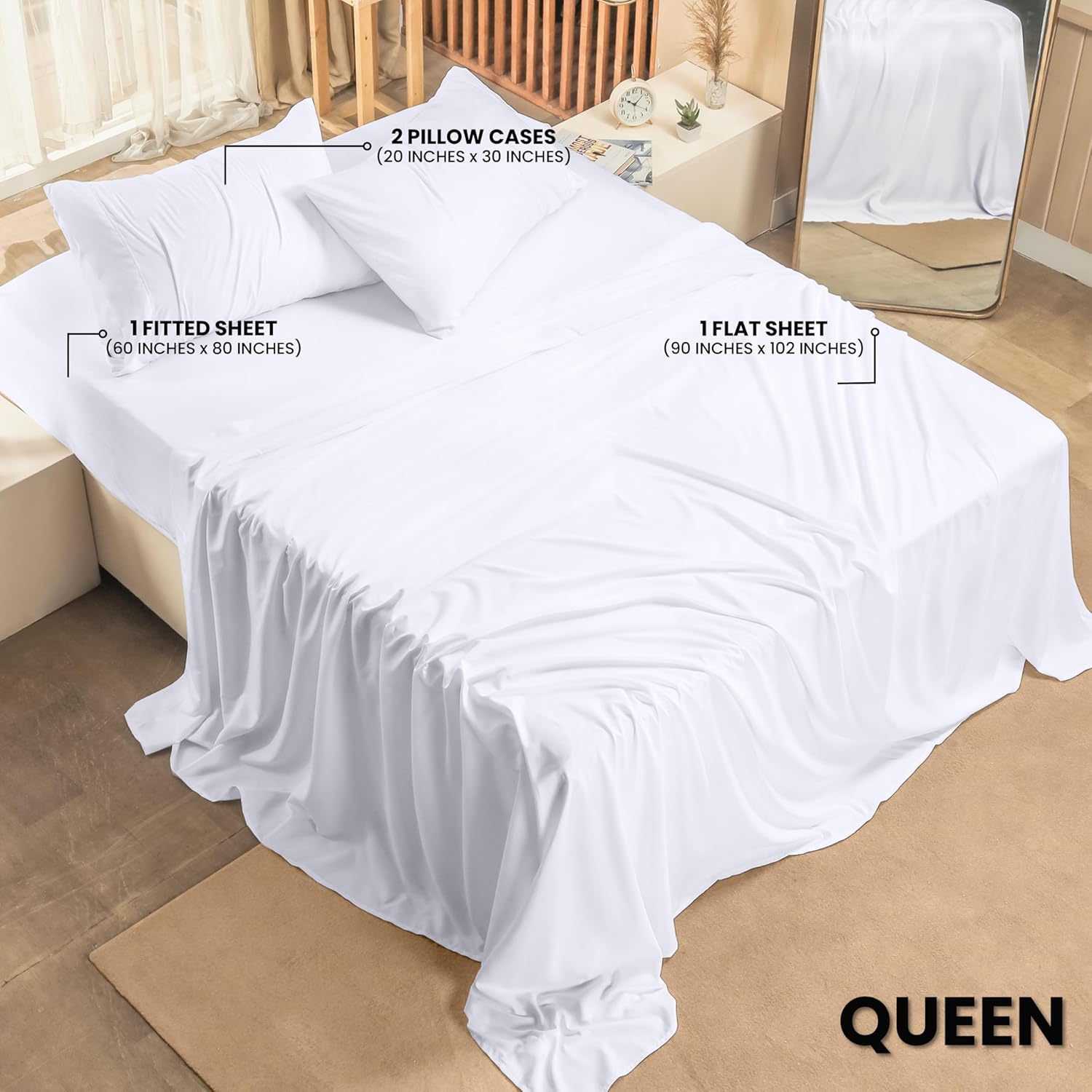 Utopia Bedding Queen Bed Sheets Set - 4 Piece Bedding - Brushed Microfiber - Shrinkage and Fade Resistant - Easy Care (Queen, White) - Image 2